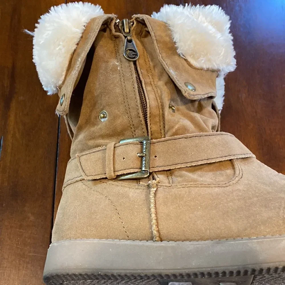 G by Guess Faux Fur and Leather Ankle Boots Size 7.5